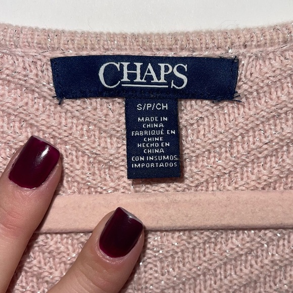CHAPS Pink V-Neck Sweater with Metallic Silver Foil Threading S - Picture 6 of 8